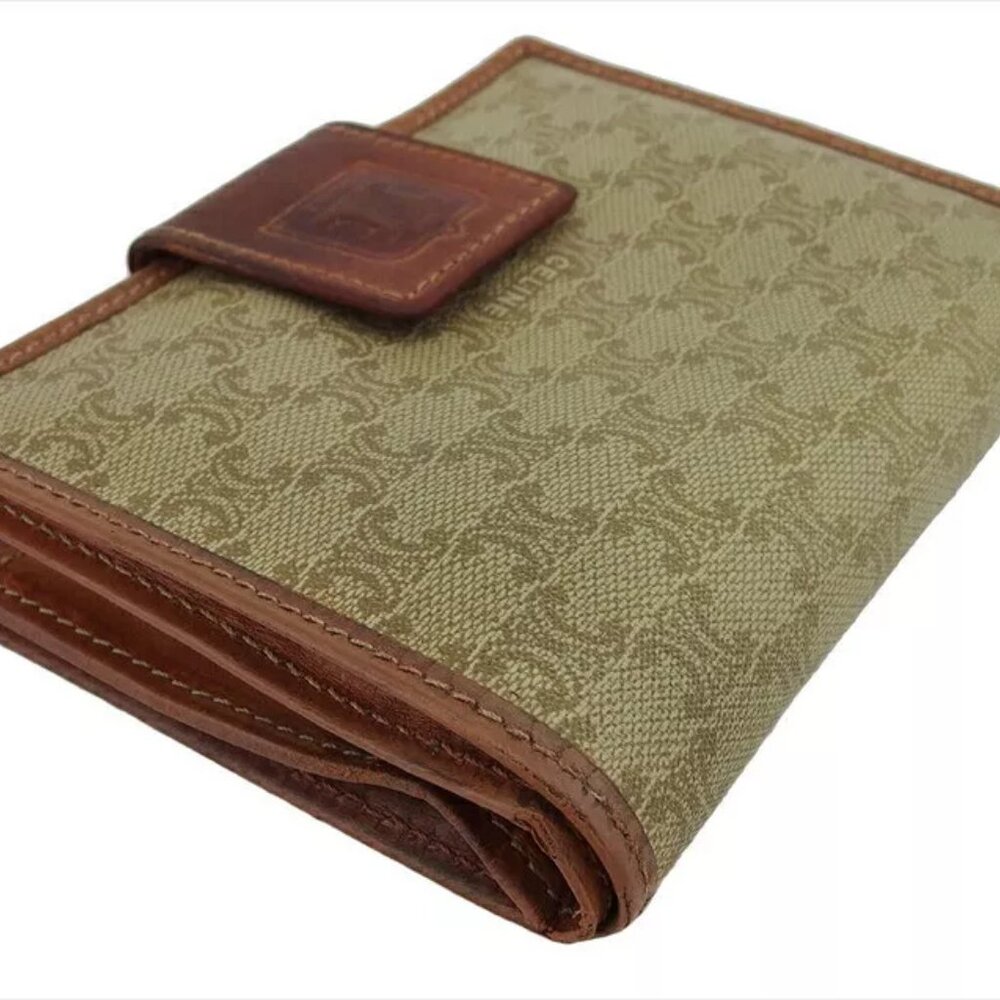 CELINE Bi -fold Wallet Macadam Beige PVC x Leather Authentic USED - Picture 4 of 11